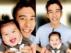 BO妞看到镜头就灿笑 爸爸抱着拍秒变“修杰楷X2”